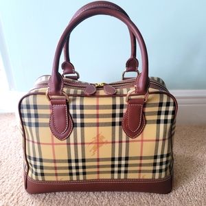Authentic Burberry Classic Nova Check Canvas Leather Satchel Handbag